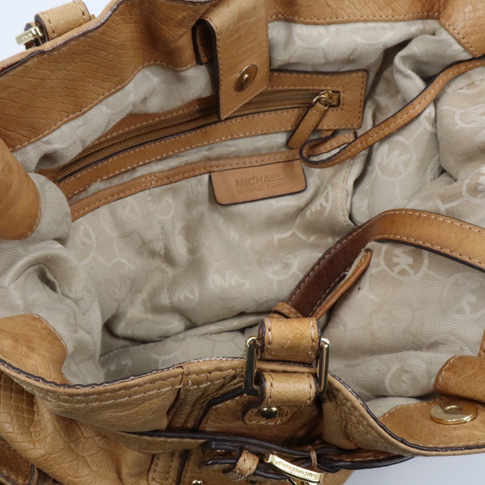 Michael Kors Tote Bag Large Tan Leather Python Embossed Gold Buckle Satchel - Picture 12 of 13
